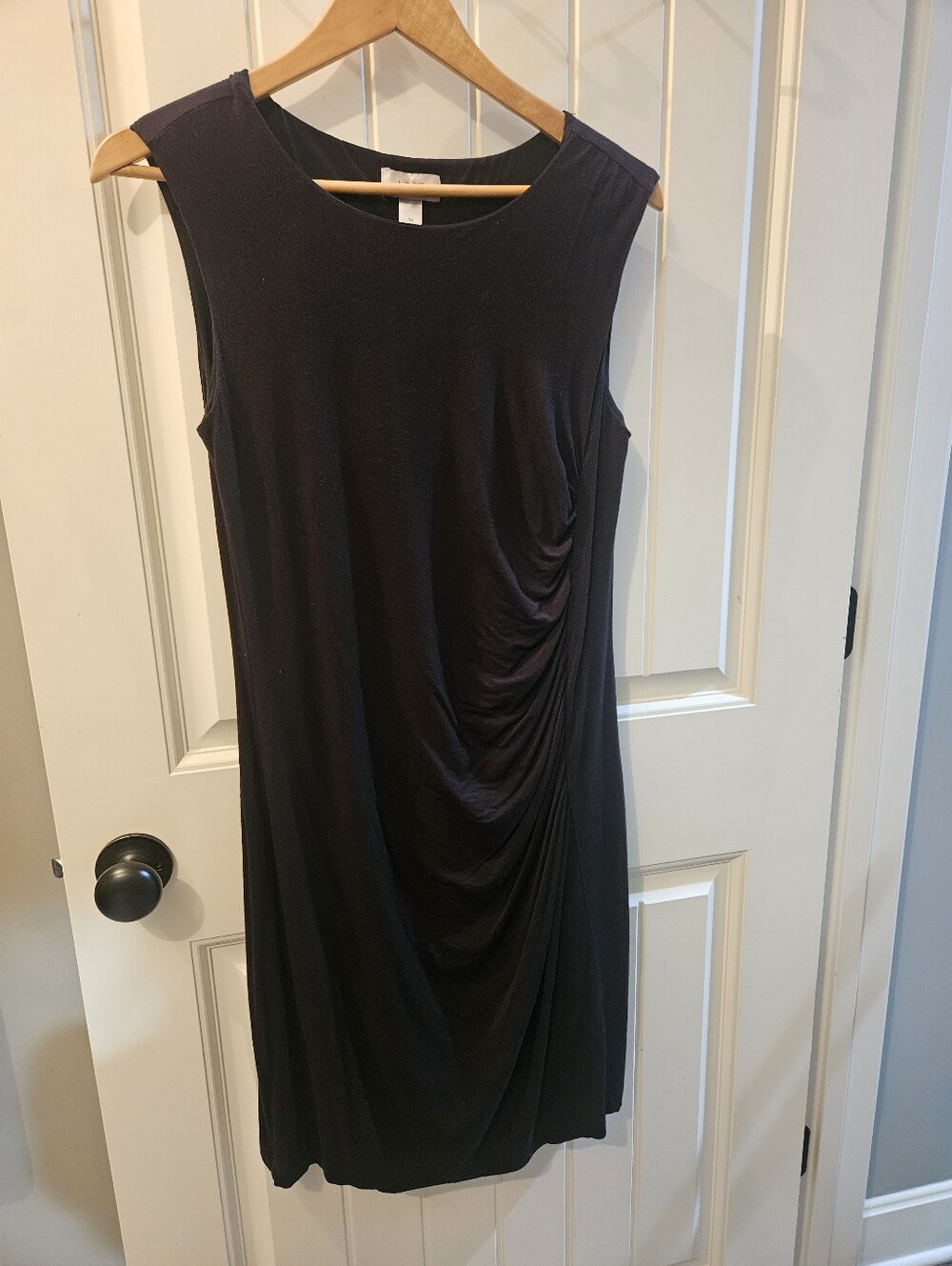 LOFT Black Sleeveless Ruched Midi Dress